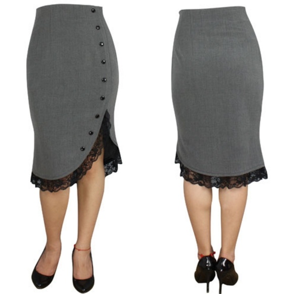 Whimsigoth 90s Plus Size Lace Edge Pencil Skirt - Picture 1 of 4